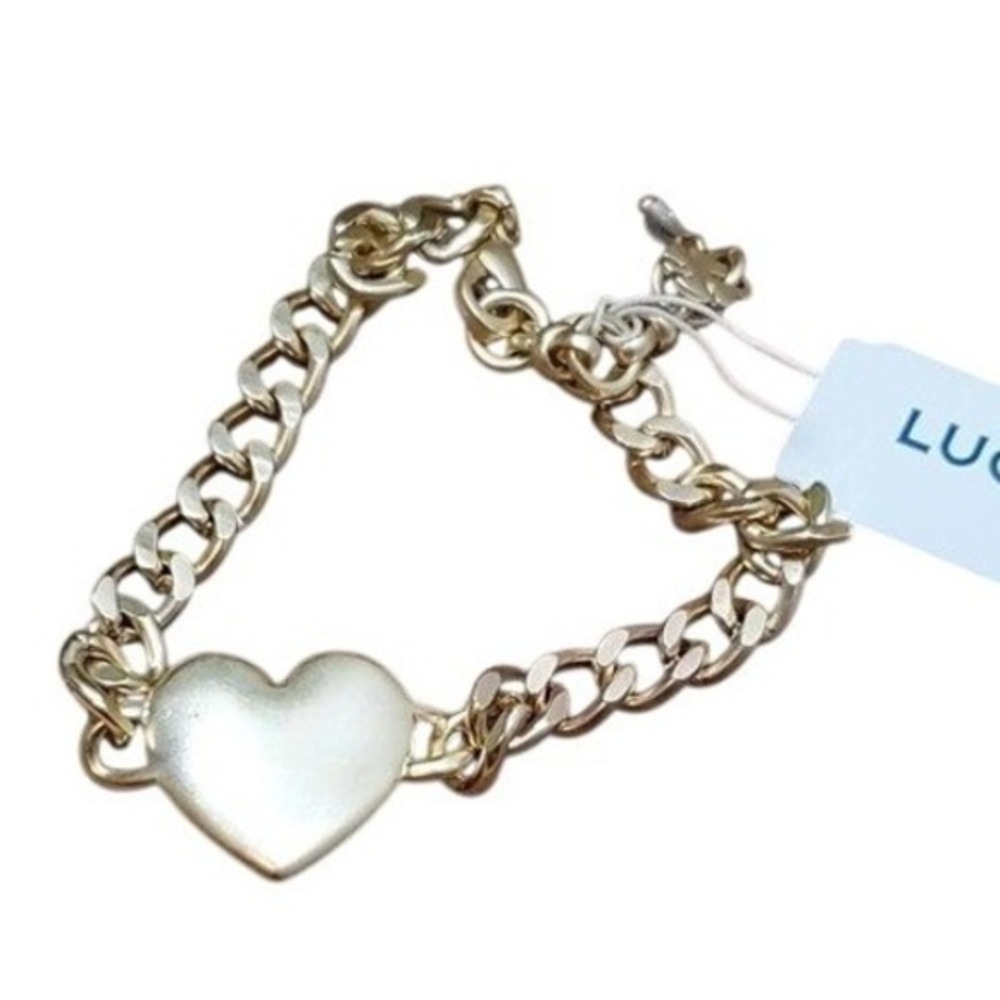 Lucky Brand Gold Tone Curb Chain Heart Charm Link Bracelet NWT New